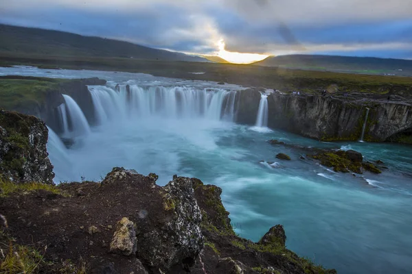 Водоспад Годафосс Під Час Заходу Сонця Ісландія — стокове фото