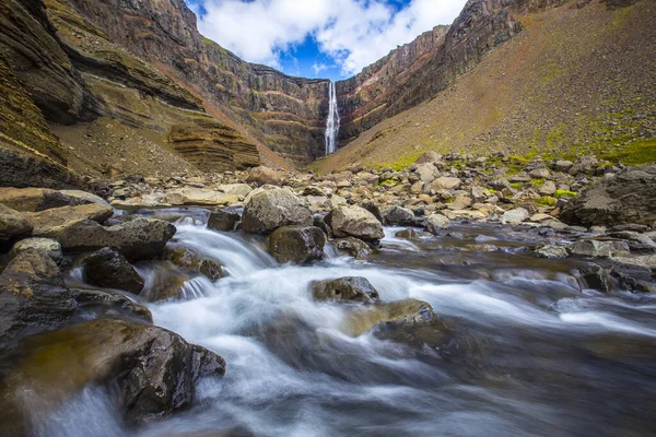 Larga Exposición Cascada Hengifoss Tercera Cascada Más Alta Islandia — Foto de Stock