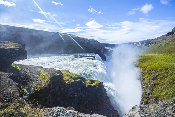 Gullfoss Altın Düşüş Zlanda Nın Güneybatısındaki Hvita Nehrinin Kanyonunda Yer — Stok fotoğraf