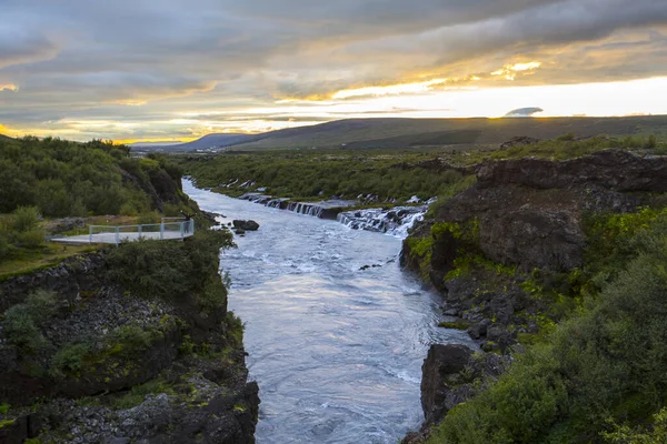 Водоспад Барнафос Заході Сонця Ісландії — стокове фото