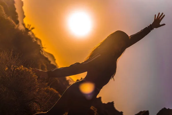 Belle Jeune Femme Sur Volcan Teide Sur Île Tenerife — Photo