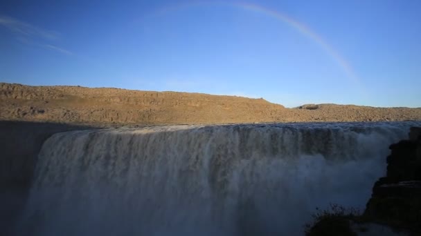 Maior Cachoeira Europa Dettifoss Com Belo Arco Íris Islândia — Vídeo de Stock