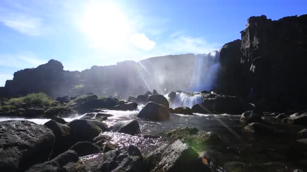 Ingvellir Şelalesinin Panoramik Manzarası Zlanda — Stok video