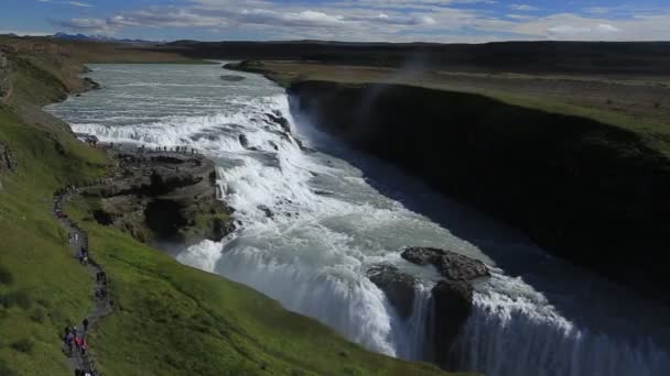 Вид Великий Водоспад Геттіфосс Від Крилатого Верхнього Водоспаду Ісландія — стокове відео