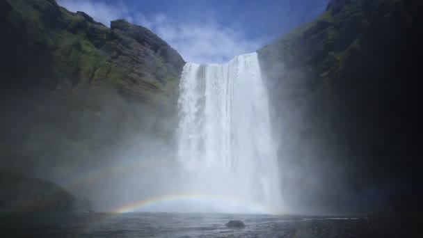 Beautiful Rainbow Skogafoss Waterfalls Iceland — Stock Video