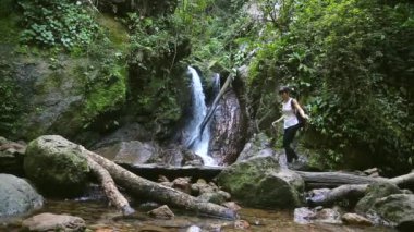 Yojoa Gölü üzerindeki Cerro Azul Meambar Ulusal Parkı 'nın (Panacam) şelaleleri arasında yürürken. Honduras