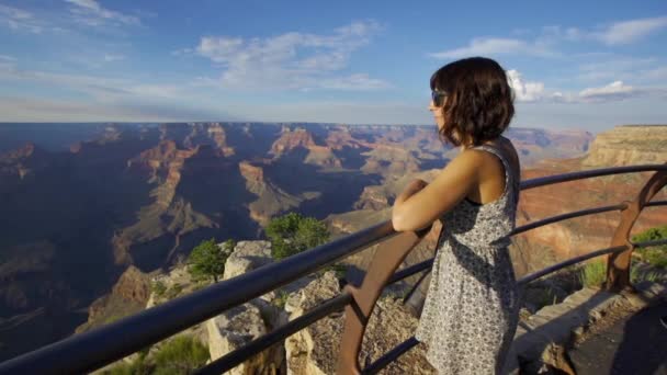 Joven Turista Que Mira Desde Los Miradores Del Gran Cañón — Vídeos de Stock