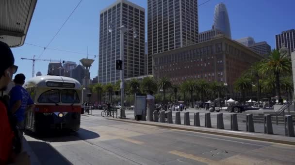 San Francisco Californië Verenigde Staten Augustus 2019 Prachtige Tram Havenpromenade — Stockvideo