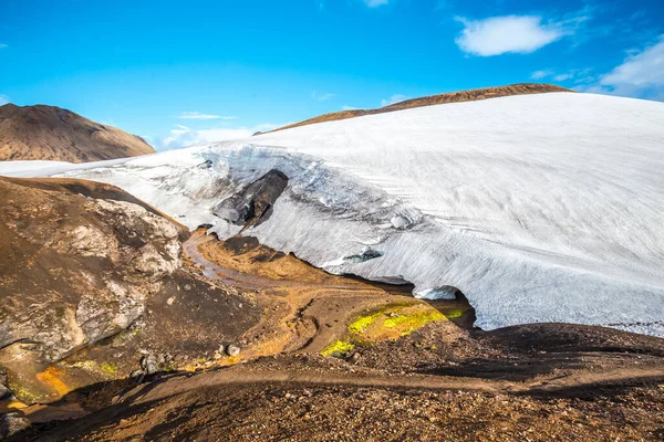 Vacker Glaciär Den Högsta Punkten Dagars Vandringen Från Landmannalaugar Island — Stockfoto