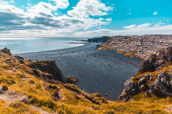 Olbrzymia Czarna Kamienna Plaża Nad Wybrzeżem Snaefellsnes Islandia — Zdjęcie stockowe