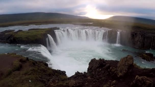 Herrlicher Sonnenuntergang Godafoss Wasserfall Island — Stockvideo