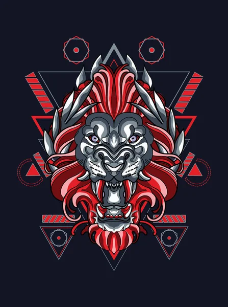 Red Lion King Leo Zodiac Symbol Sacred Geometry Pattern Background — 스톡 벡터