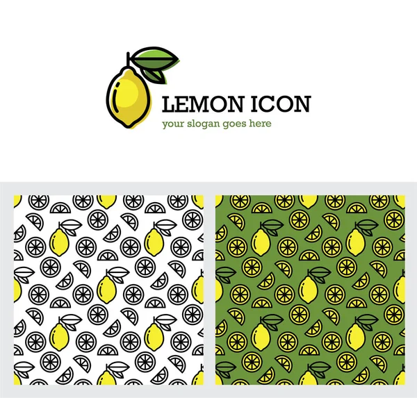柠檬图标和无缝模式 — 图库矢量图片
