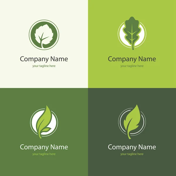 Quatre logo avec des feuilles en forme de cercle — Image vectorielle