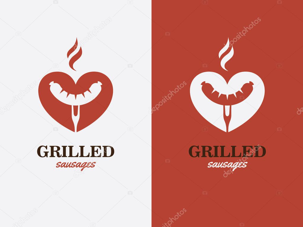 Grill, bbq, hotdog love symbol. Fast food logo.
