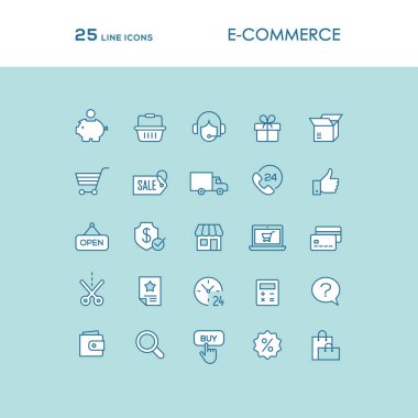 Mavi online alışveriş satır Icons set