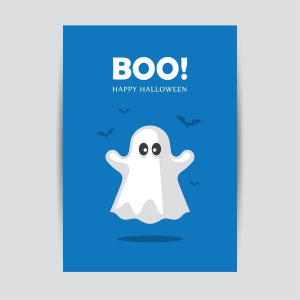 Tarjeta de felicitación de Halloween azul con fantasma . — Vector de stock