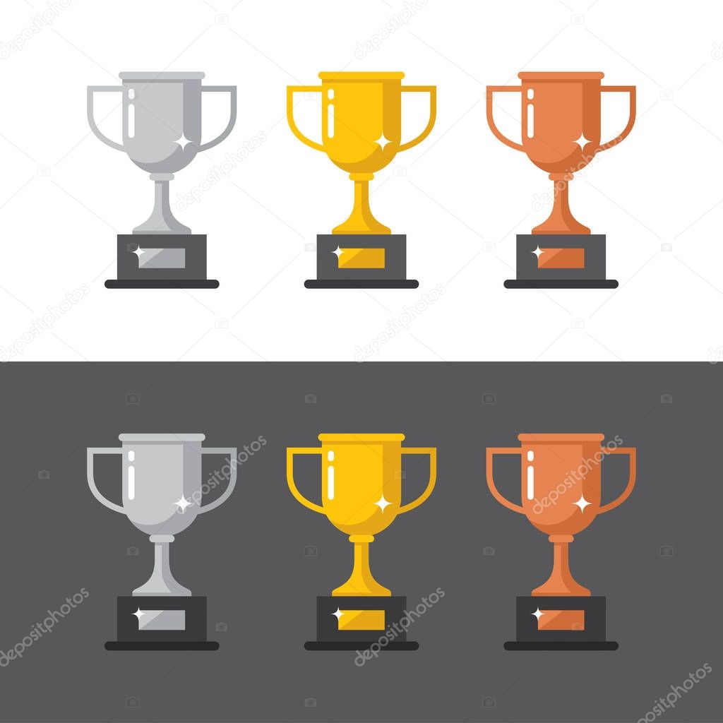 Gold, silver and bronze winner cups.