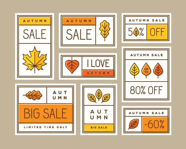 Étiquettes, autocollants, étiquettes ou bannières de vente d'automne . — Image vectorielle