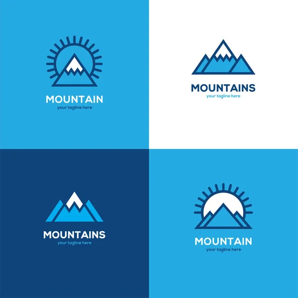 Juego de cuatro logotipos geométricos lineales de montaña . — Archivo Imágenes Vectoriales