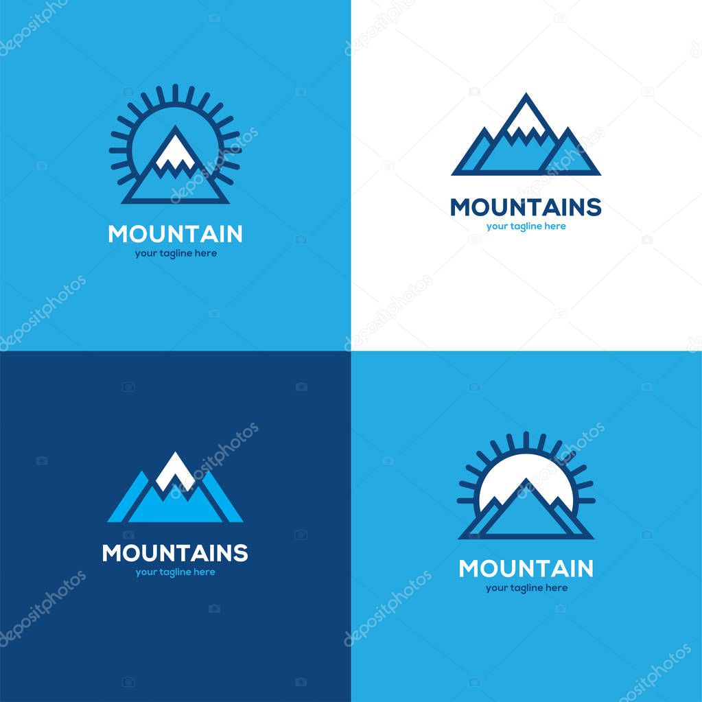 Set of four geometric linear mountain logo.