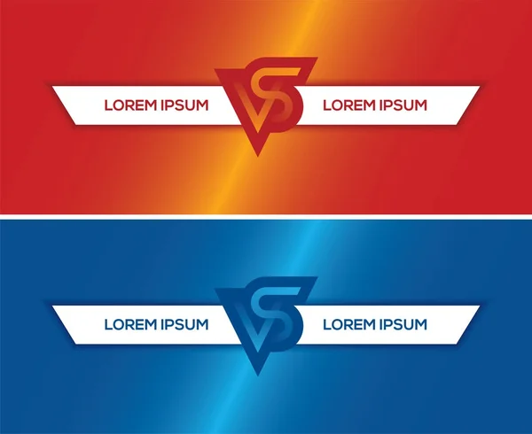 Red and blue horizontal banners with VS as versus letters. — Stock Vector