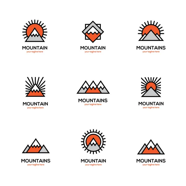 Mono línea de montaña icono conjunto . — Archivo Imágenes Vectoriales