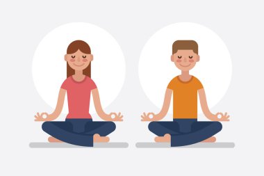 Genç adam ve kadın meditasyon lotus poz.