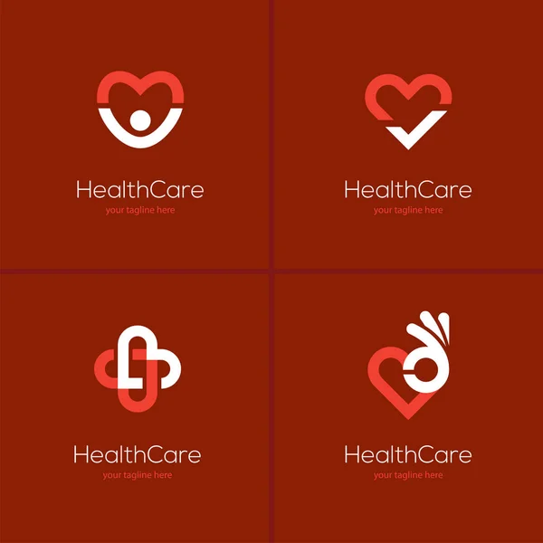 Health care logo set with heart shape. — Stock Vector