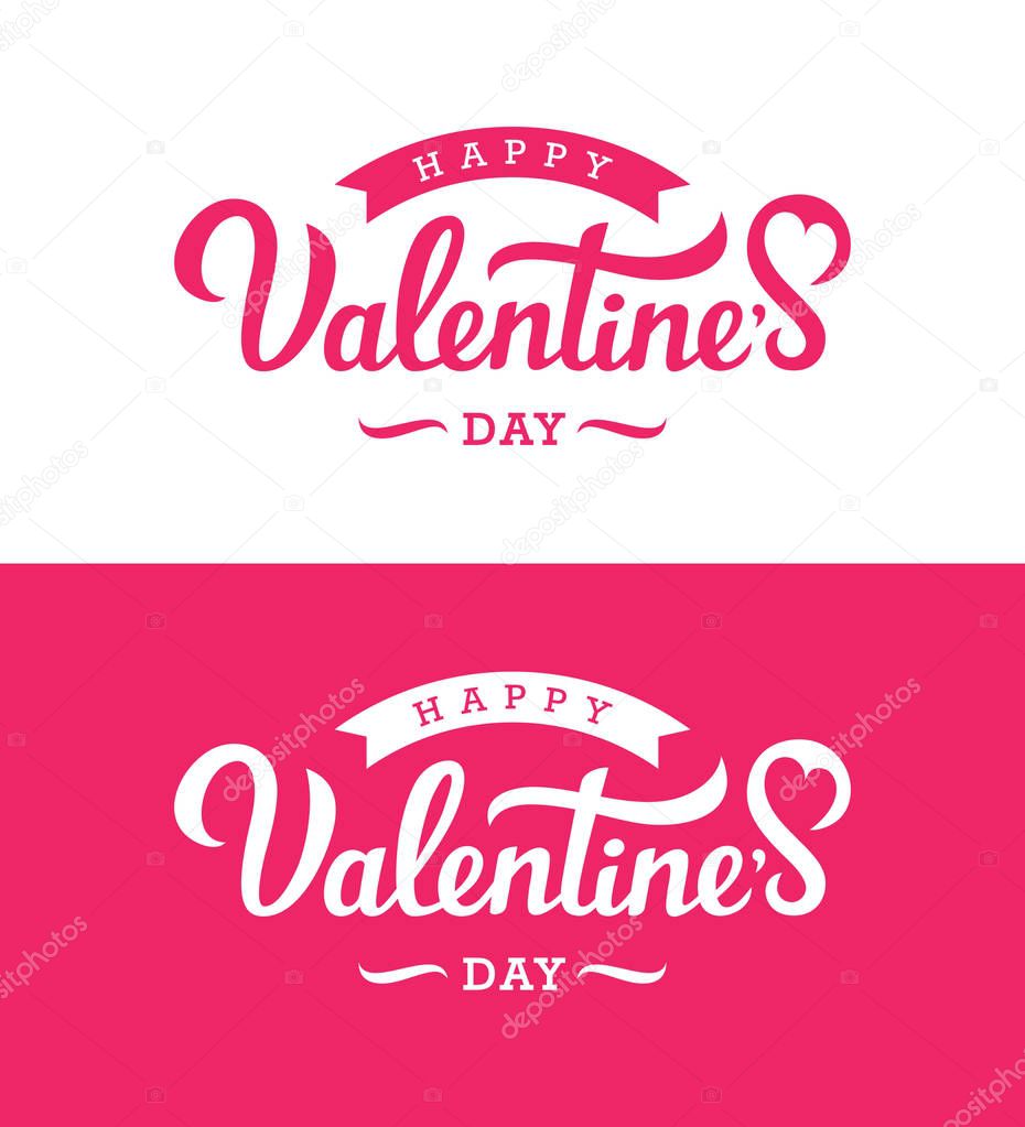 Valentines Day lettering in white and pink colors.
