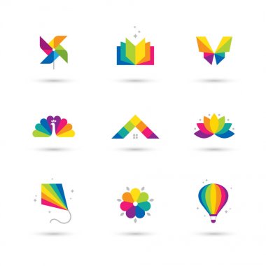 Beyaz arka plan üzerinde renkli Icons set.
