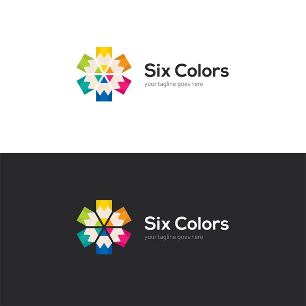 Logo brillante con seis lápices de colores . — Vector de stock