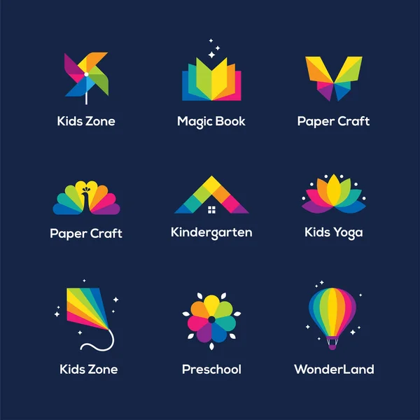 Colorful icons set on dark blue background. — Stock Vector