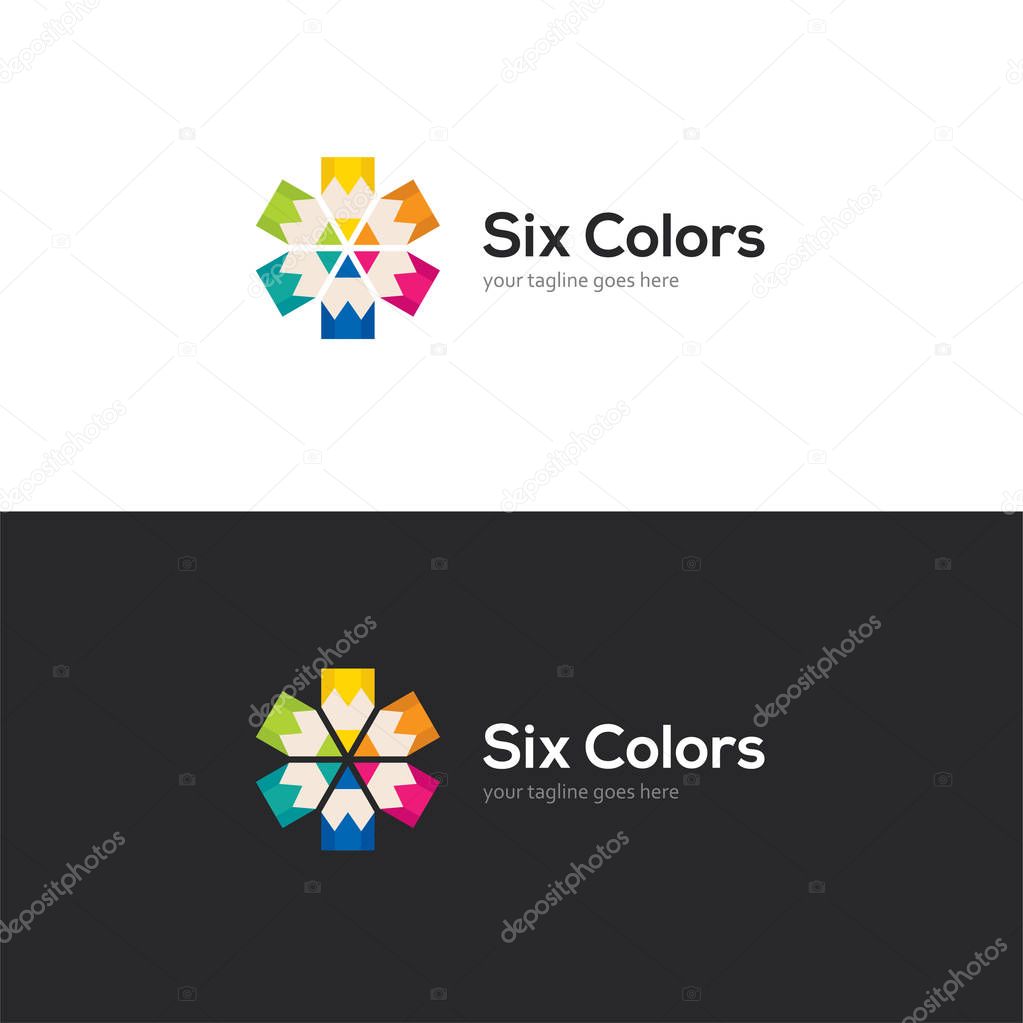 Bright logo with six colorful pencils.