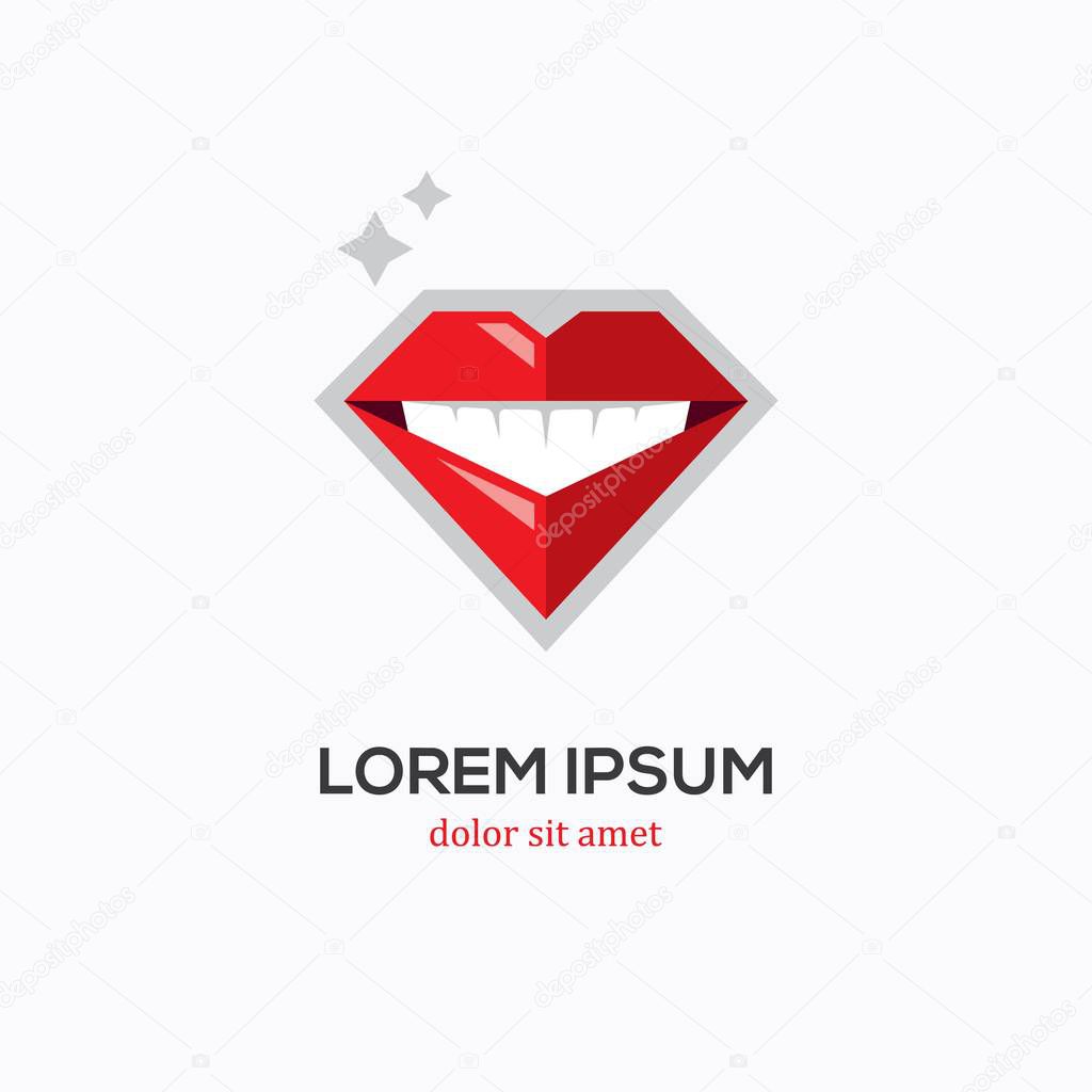 Smile symbol in a shape of diamond. Dental, dentistry, woman makeup logo. Healthy, beautiful teeth icon.