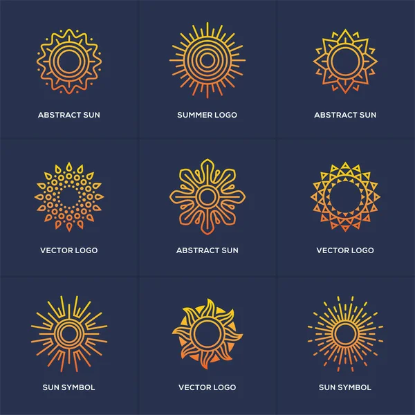 Conjunto de logotipo Sun aislado sobre fondo azul . — Vector de stock