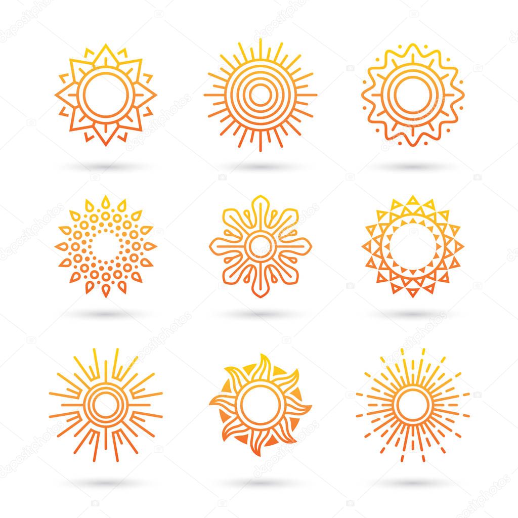 Sun icon set isolated on white background.