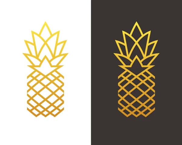 Logo Ananas Ligne Mono Couleur Dorée Icône Fruit Exotique Linéaire — Image vectorielle