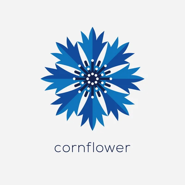 Şekillendirilmiş Mısır Çiçeği Logosu Mavi Geometrik Alan Çiçek Simgesi — Stok Vektör