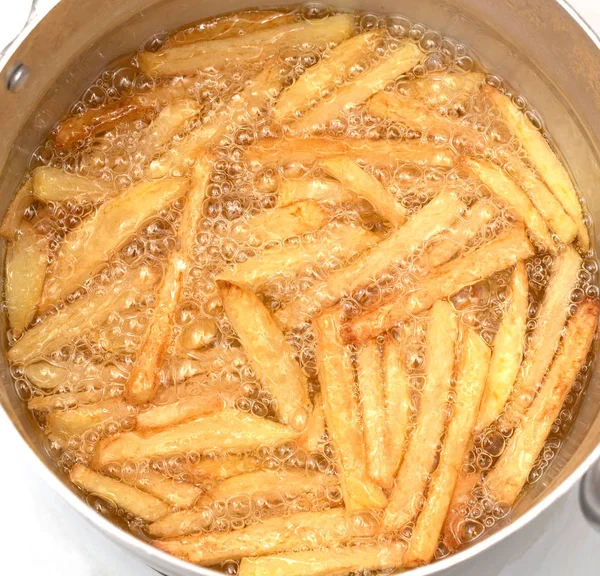 Process Cooking French Fries Golden French Fries Cooked Oil Tasty — Stock Photo, Image