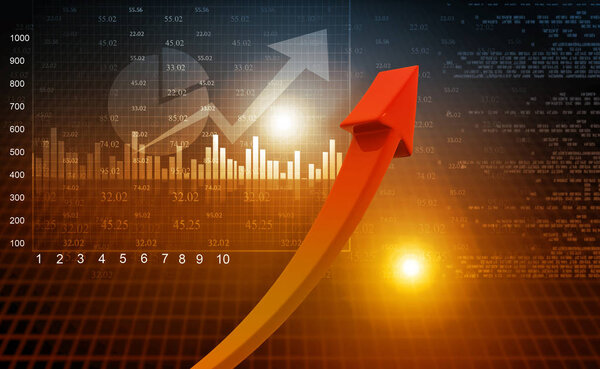 Stock market graph with moving arrow 