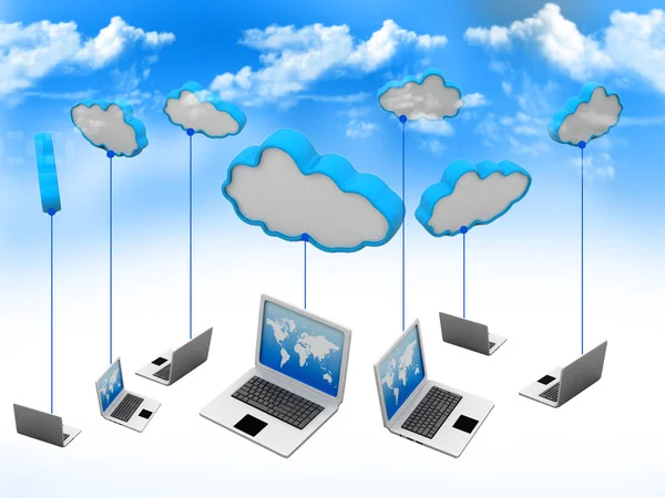 Bilgisayar ağ, arka plan bulut — Stok fotoğraf