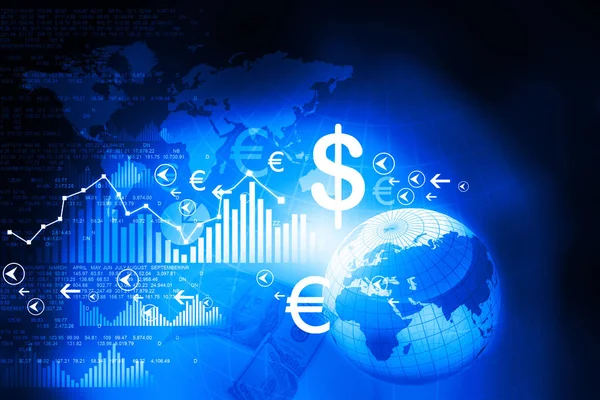 Finanzdiagramme und Grafiken mit digitaler Welt — Stockfoto
