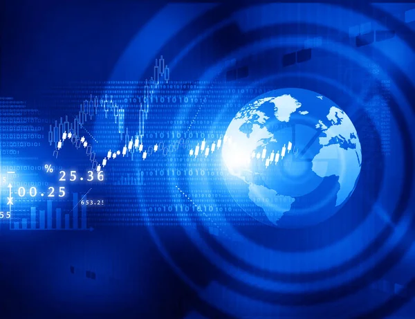 Gráficos bursátiles, gráfico de negocios con mundo tecnológico — Foto de Stock