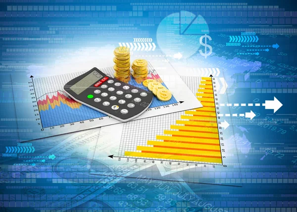 Gráfico Negócios Com Calculadora Financeira Fundo — Fotografia de Stock