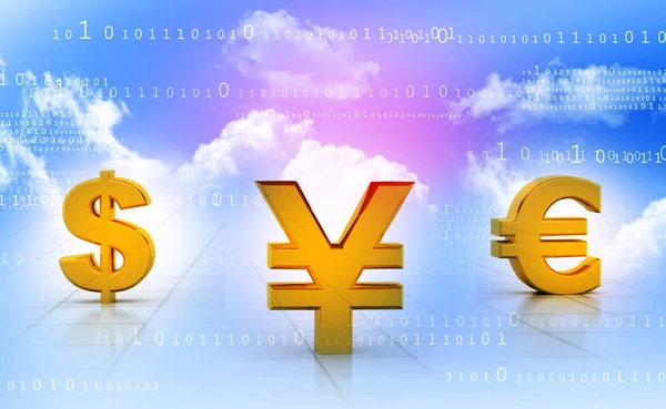 Internationale Währungen Auf Hellblauem Hintergrund Dollar Yen Und Euro — Stockfoto