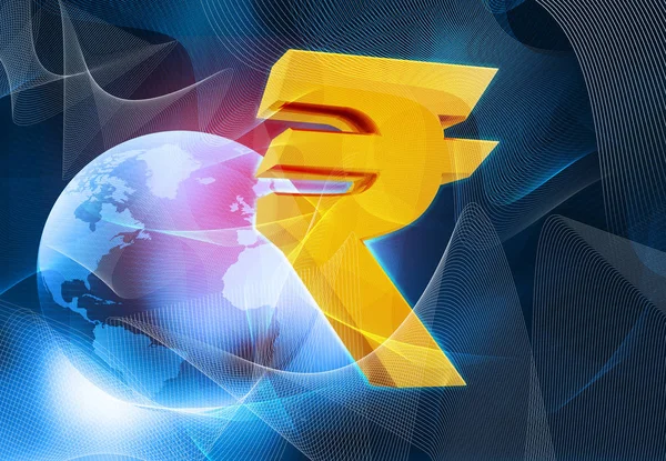 Rupee Sign World Abstract Blue Background — Stock Photo, Image