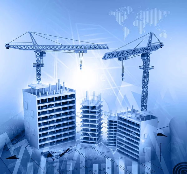建設クレーンと超高層ビル 財務報告の概念で建設を構築する — ストック写真