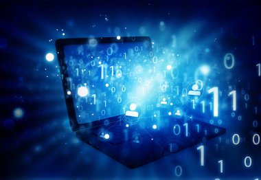 Merhaba-teknik okul ikili kodu içeren dizüstü bilgisayar arka plan