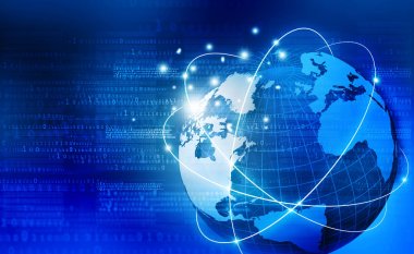 Küresel iletişim teknoloji arka plan. 3D çizim